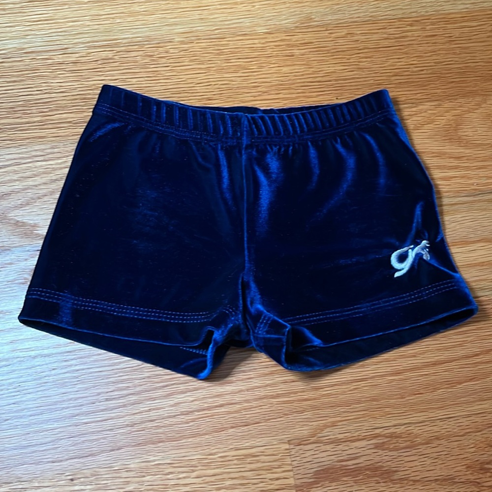 Gk gymnastics cheer shorts. Velvet blue in child large